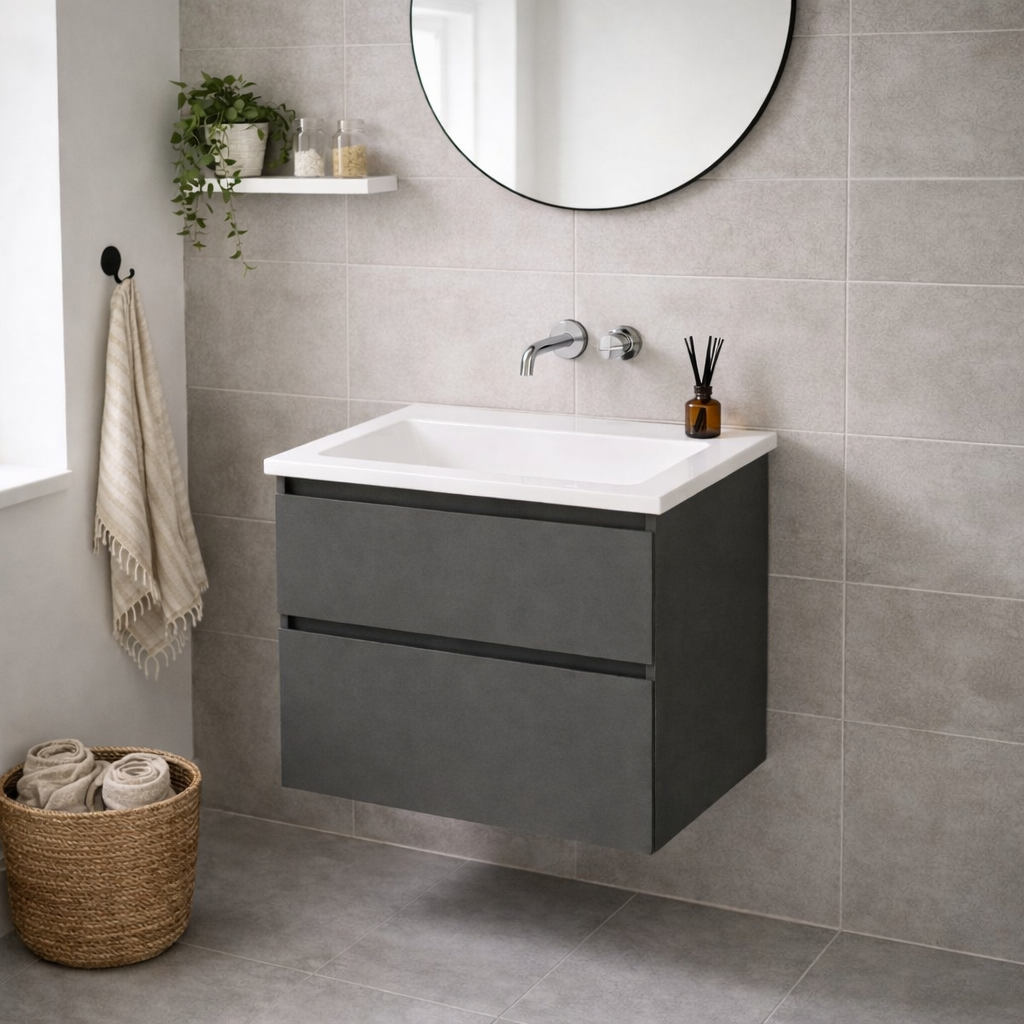 SanoBlu Pure wastafelmeubel 80 cm antracietgrijs met corian wastafel