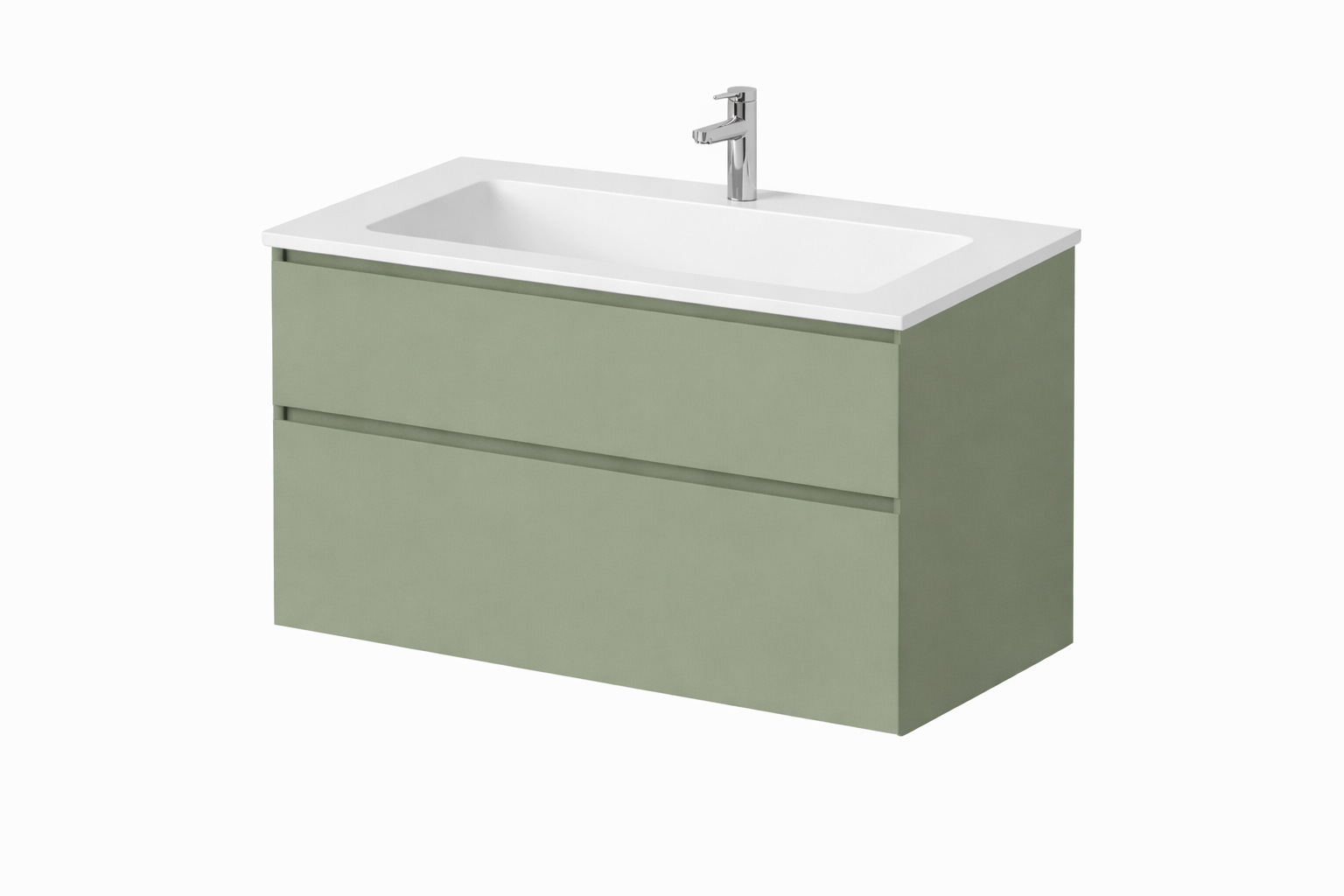 SanoBlu Pure wastafelmeubel 80 cm savanne groen met solid surface wastafel 2