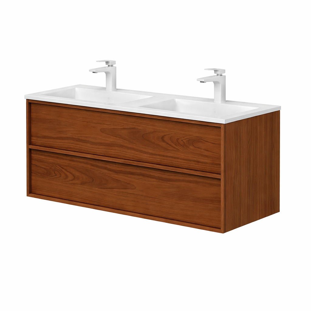 SanoBlu Riva wastafelmeubel 120 cm echt eikenfineer koper met corian dubbele wastafel