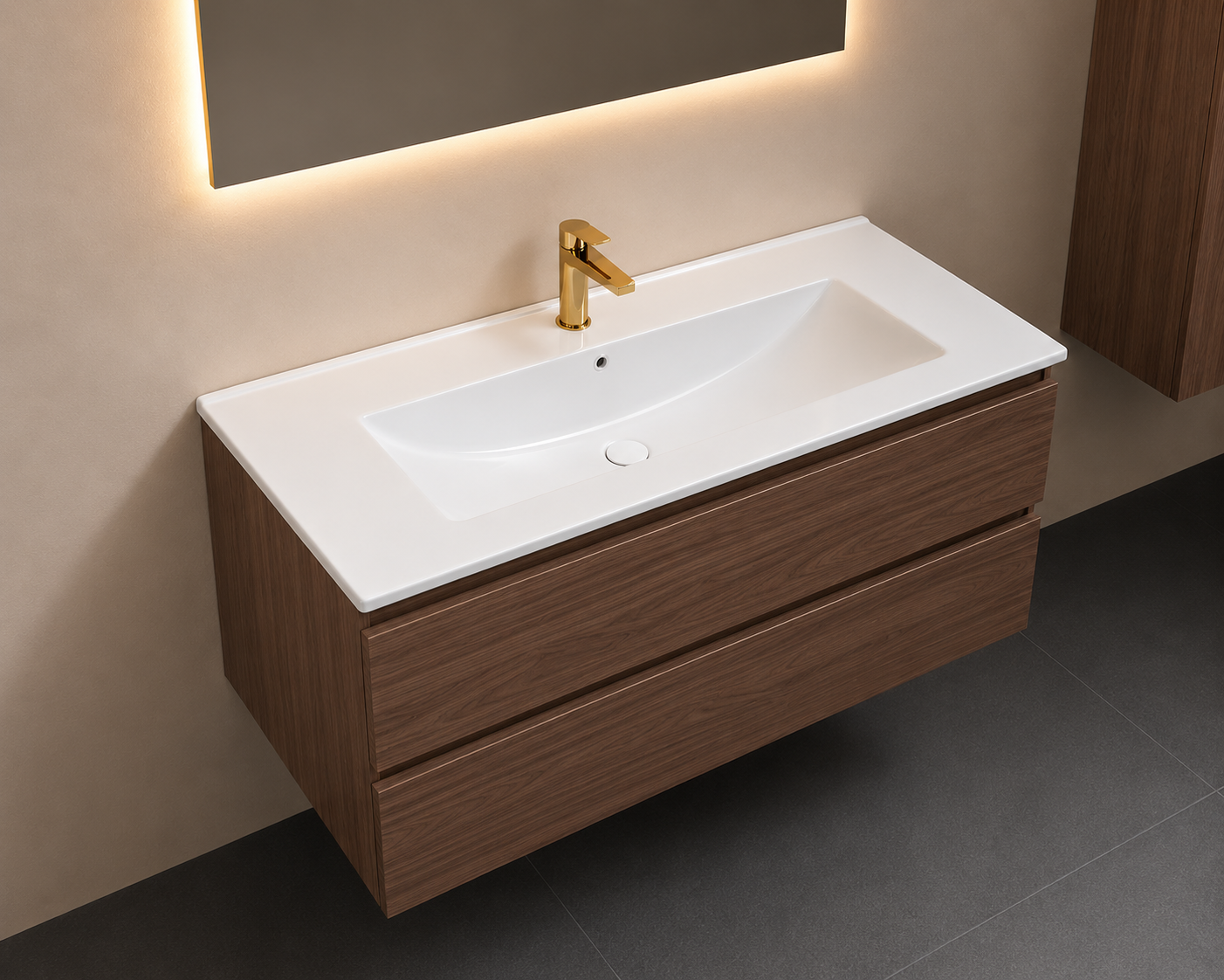 SanoBlu Sella badkamer meubel 100 cm Mocha met keramische wastafel