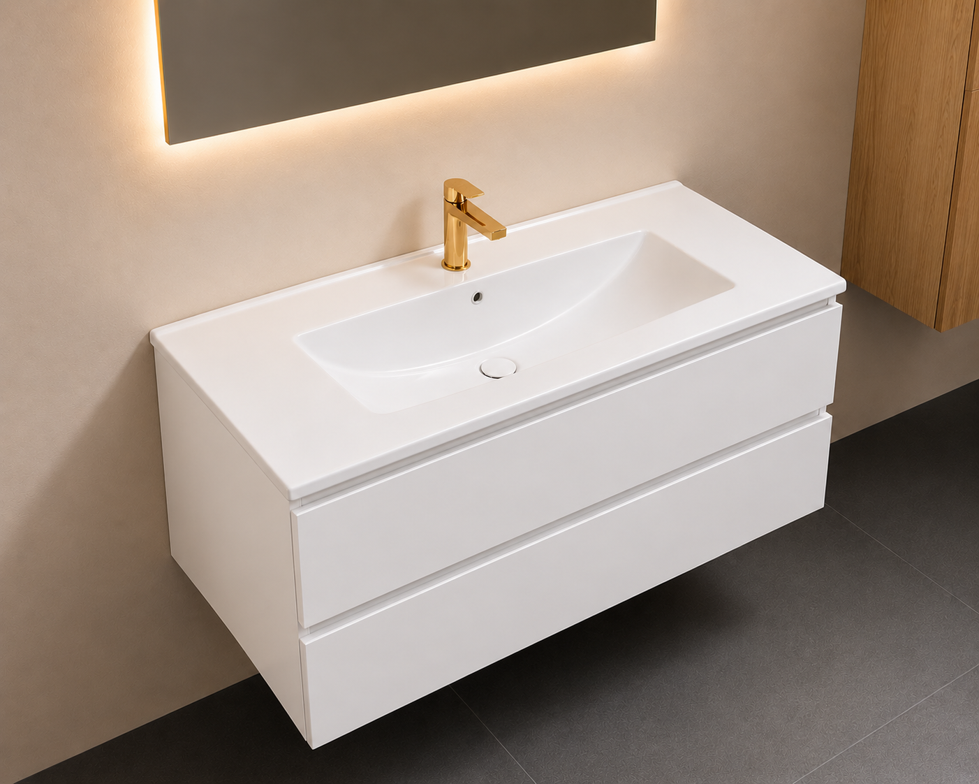SanoBlu Sella badkamer meubel 100 cm mat wit met keramische wastafel