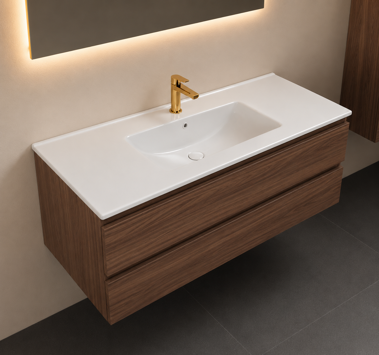 SanoBlu Sella badkamer meubel 120 cm Mocha met keramische wastafel