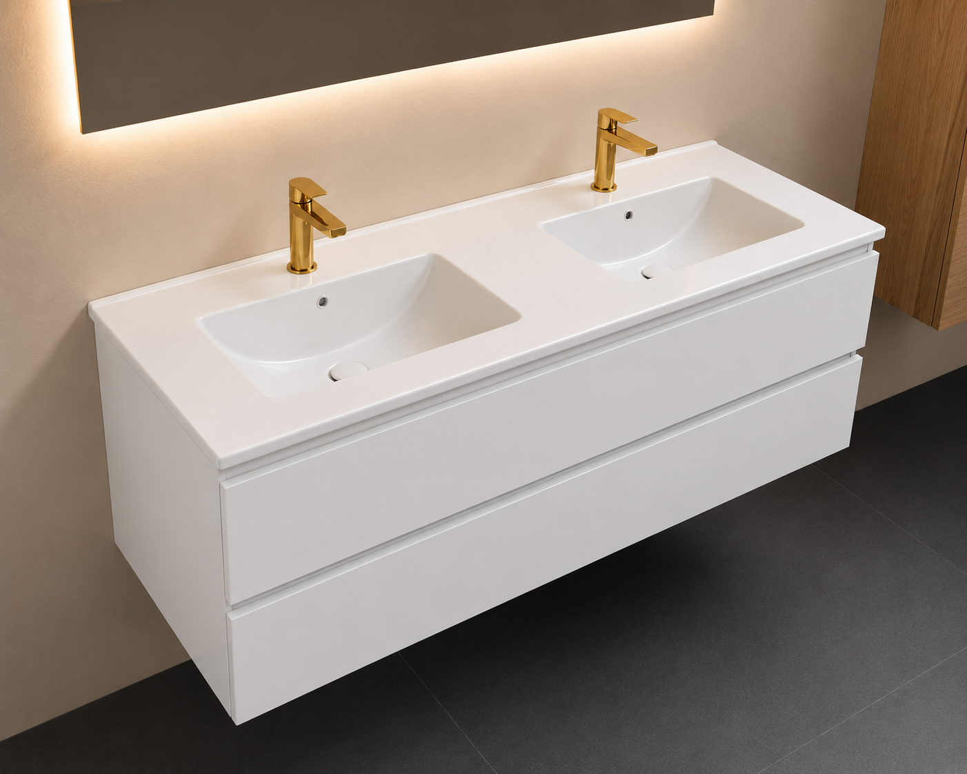 SanoBlu Sella badkamer meubel set 120 cm wit met dubbele keramische wastafel