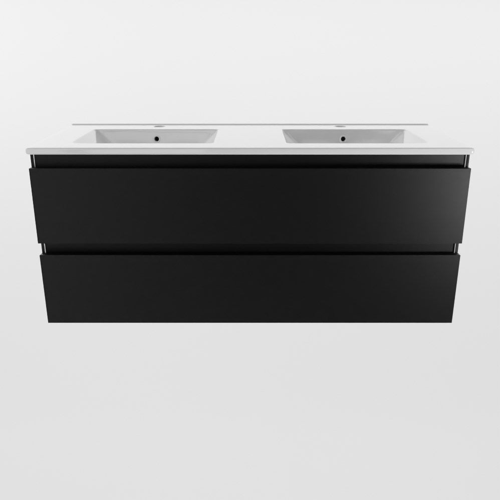 SanoBlu Sella badkamer meubel set  120 cm zwart met dubbele keramische wastafel