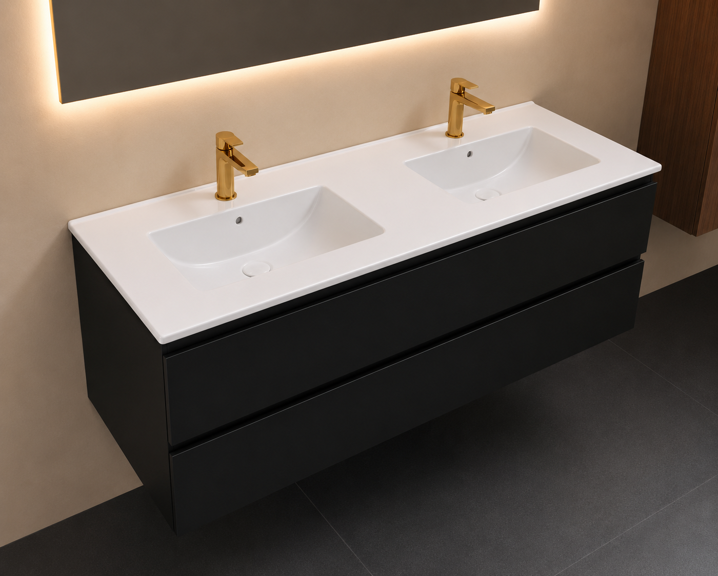 SanoBlu Sella badkamer meubel set  120 cm zwart met dubbele keramische wastafel