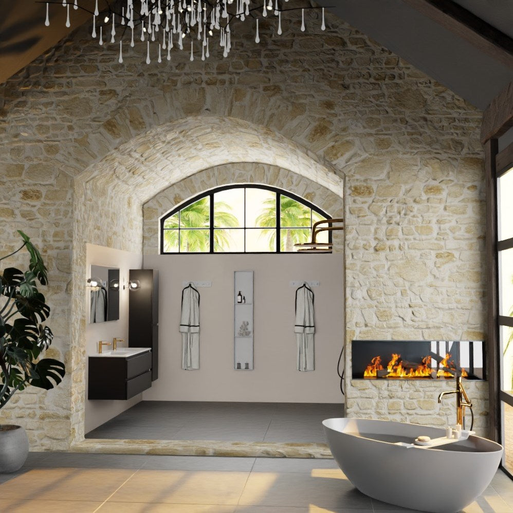 SanoBlu Sella badkamer meubel set  120 cm zwart met dubbele keramische wastafel 3