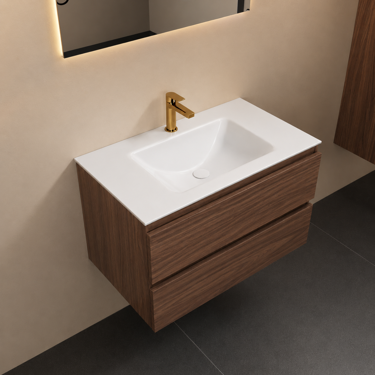 SanoBlu Sella badkamer meubel 80 cm Mocha met keramische wastafel