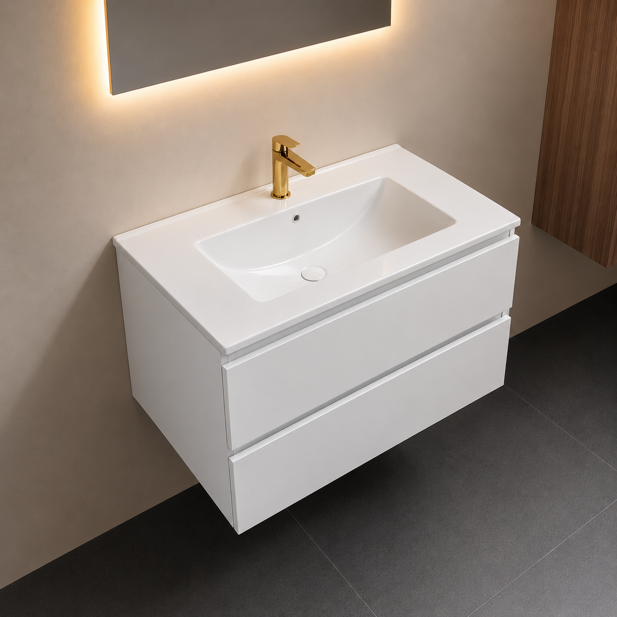 SanoBlu Sella badkamer meubel 80 cm mat wit met keramische wastafel
