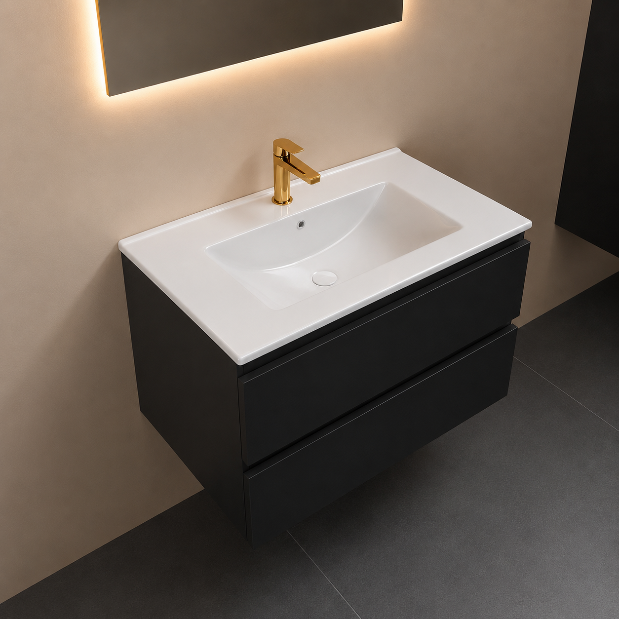 SanoBlu Sella badkamer meubel 80 cm zwart met keramische wastafel