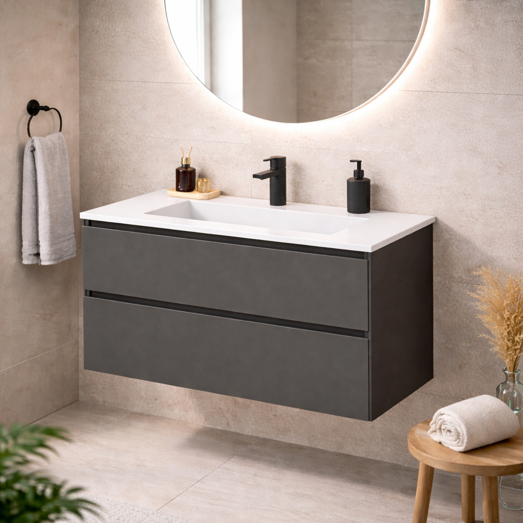 SanoBlu Pure wastafelmeubel 100 cm antracietgrijs met corian wastafel