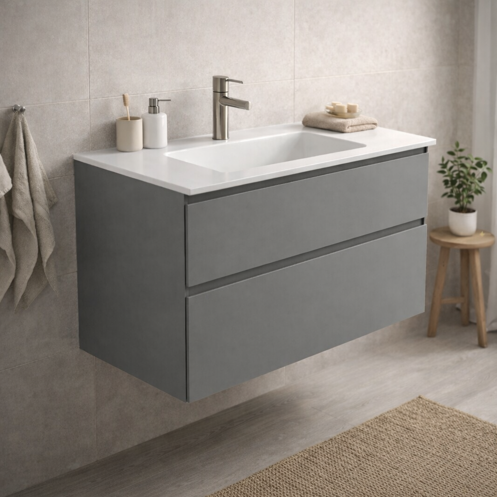 SanoBlu Pure wastafelmeubel 100 cm antracietgrijs met solid surface wastafel 1