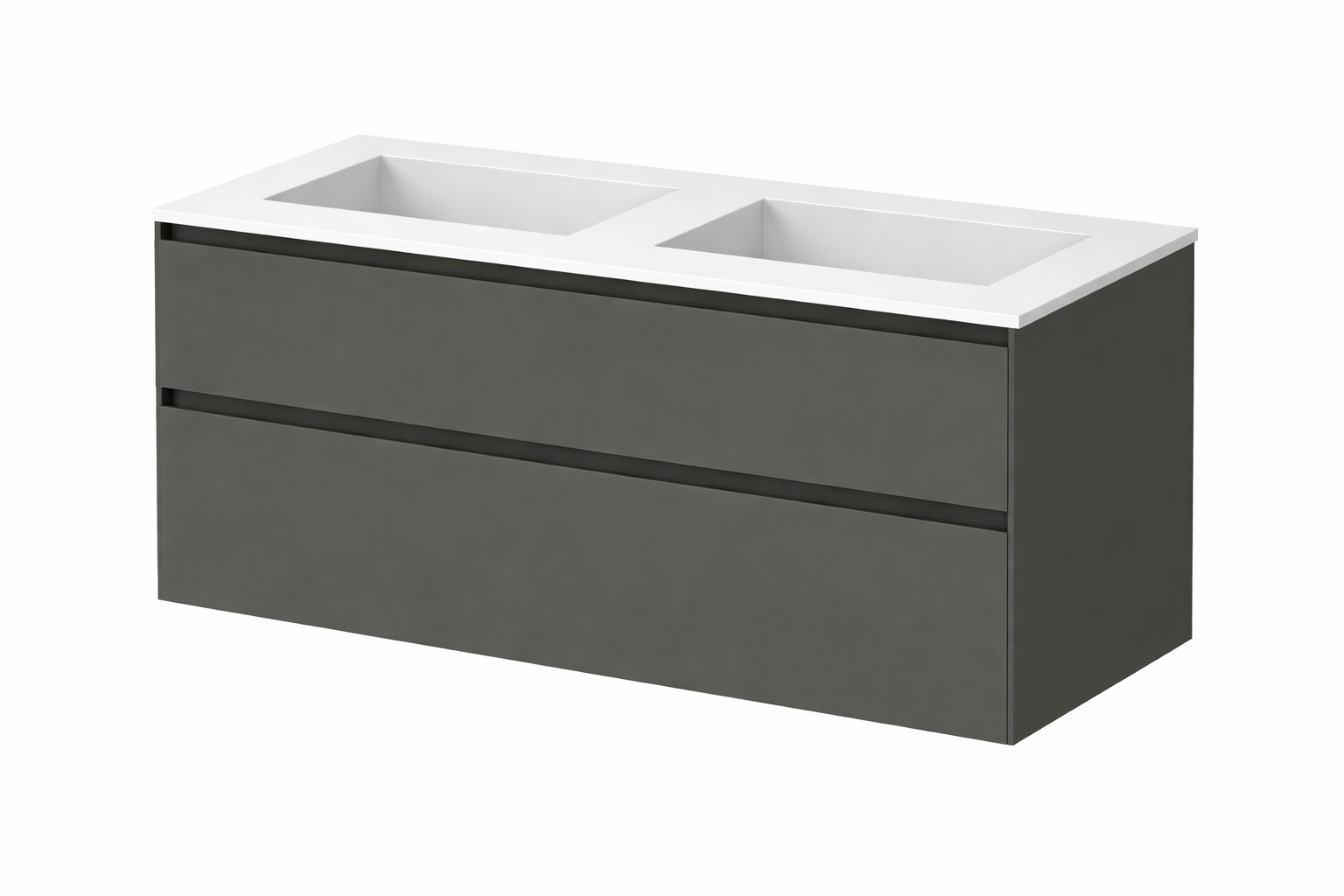 SanoBlu Pure wastafelmeubel 120 cm antracietgrijs met corian dubbele wastafel