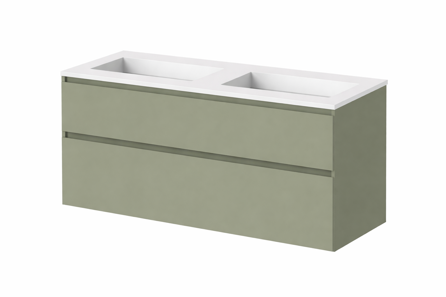 SanoBlu Pure wastafelmeubel 120 cm savanne groen met corian dubbele wastafel