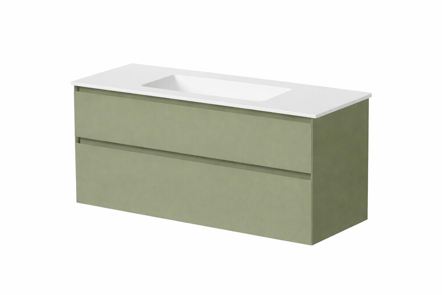 SanoBlu Pure wastafelmeubel 120 cm savanne groen met solid surface wastafel 2