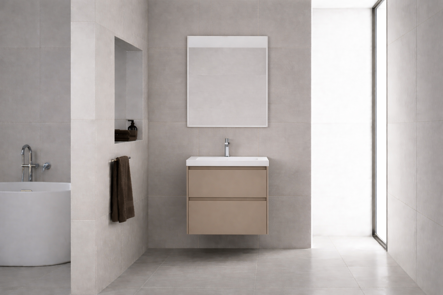 SanoBlu Pure wastafelmeubel 60 cm cacao bruin met keramische wastafel