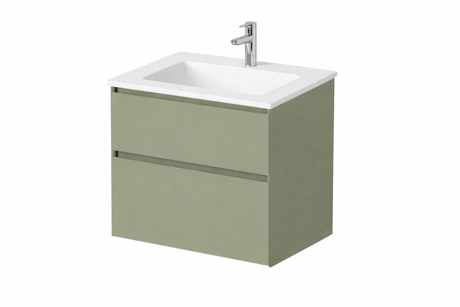 SanoBlu Pure wastafelmeubel 60 cm savanne groen met solid surface wastafel 2