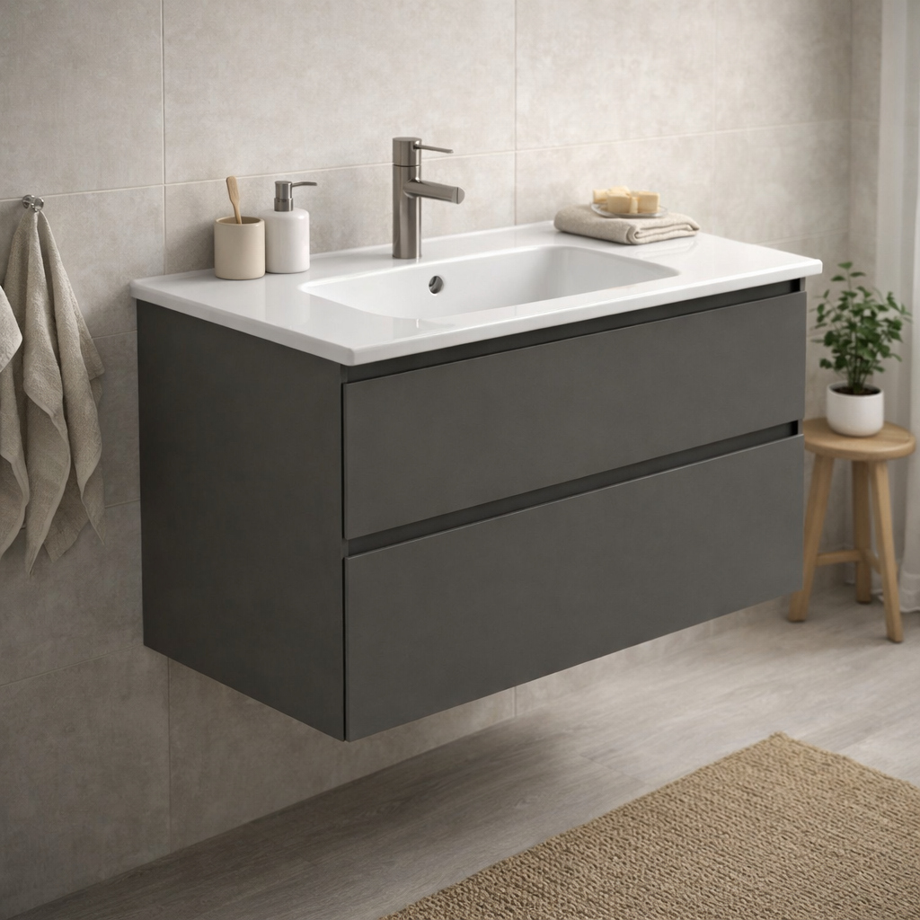 SanoBlu Pure wastafelmeubel 80 cm antracietgrijs met keramische wastafel