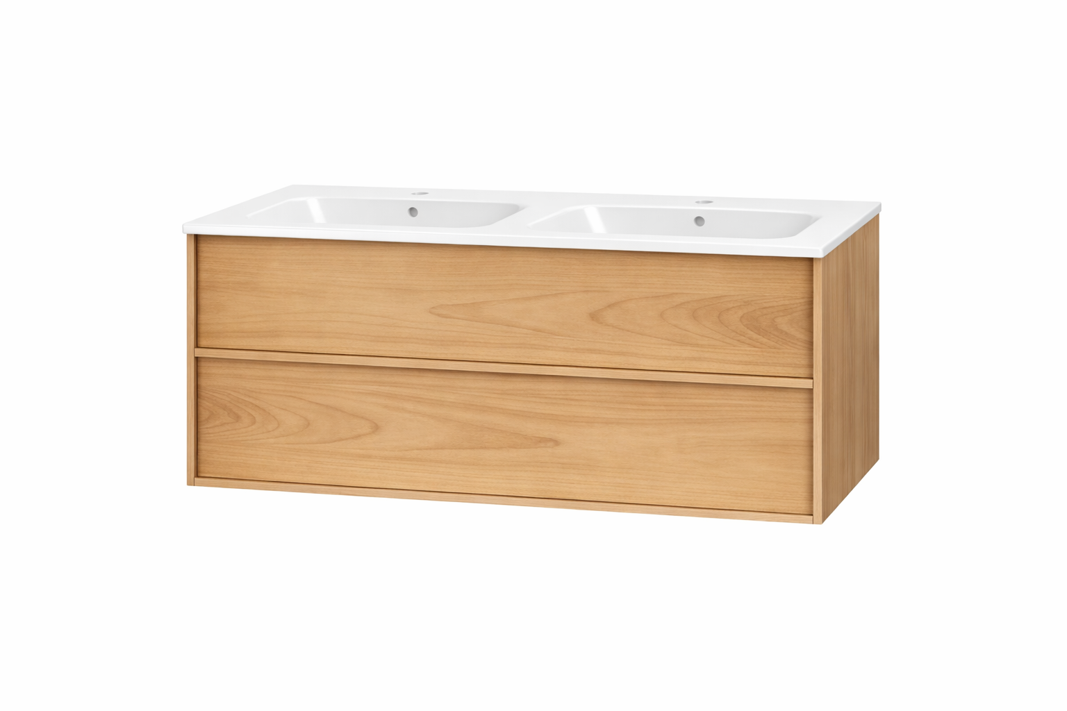 SanoBlu Riva wastafelmeubel 120 cm echt eikenfineer naturel met dubbele keramische wastafel 3