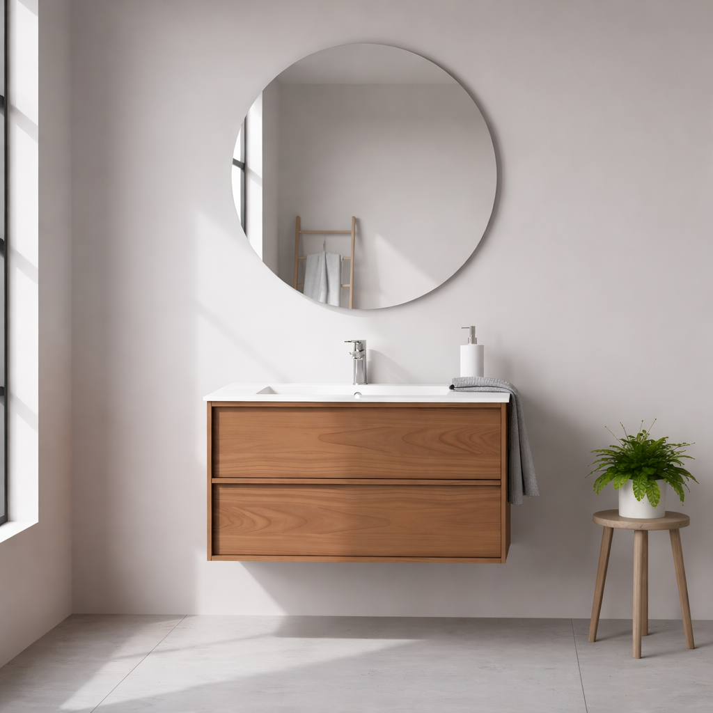 SanoBlu Riva wastafelmeubel 80 cm echt eikenfineer koper met keramische wastafel