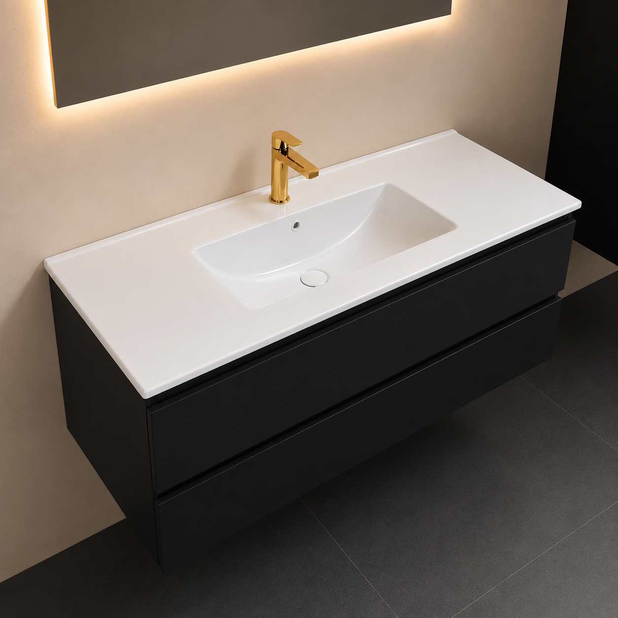 SanoBlu Sella badkamer meubel 120 cm zwart met keramische wastafel