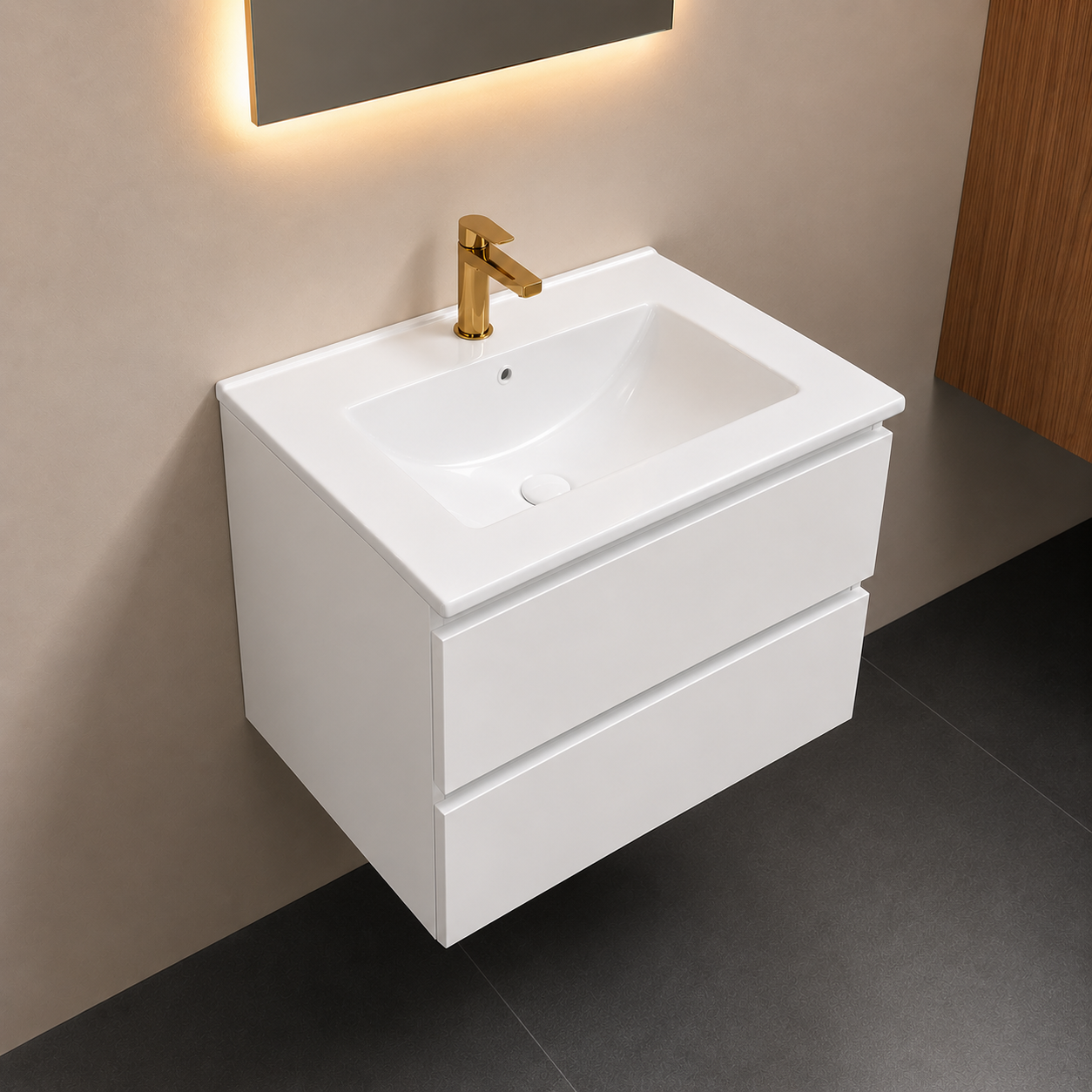 SanoBlu Sella badkamer meubel 60 cm mat wit met keramische wastafel