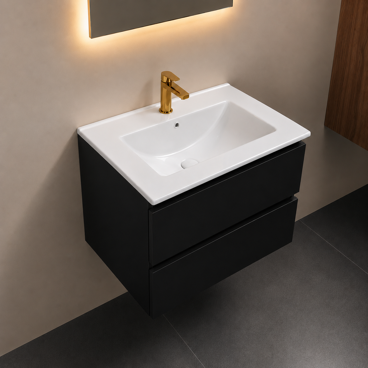 SanoBlu Sella badkamer meubel  60 cm zwart met keramische wastafel