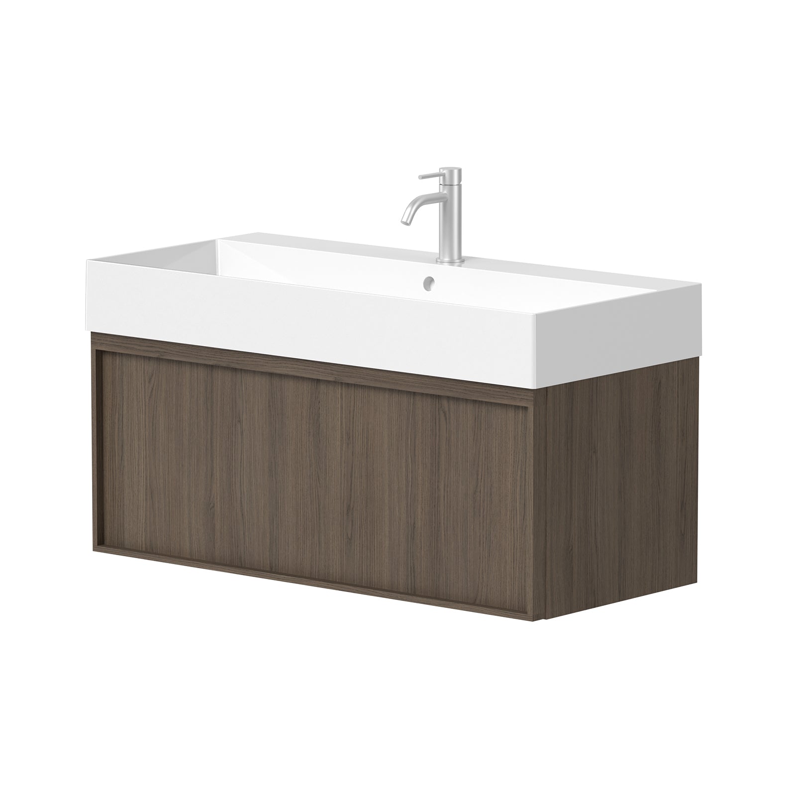 SanoBlu Fina wastafelmeubel 100 cm echt eikenhout en eikenfineer smoky met keramische wastafel