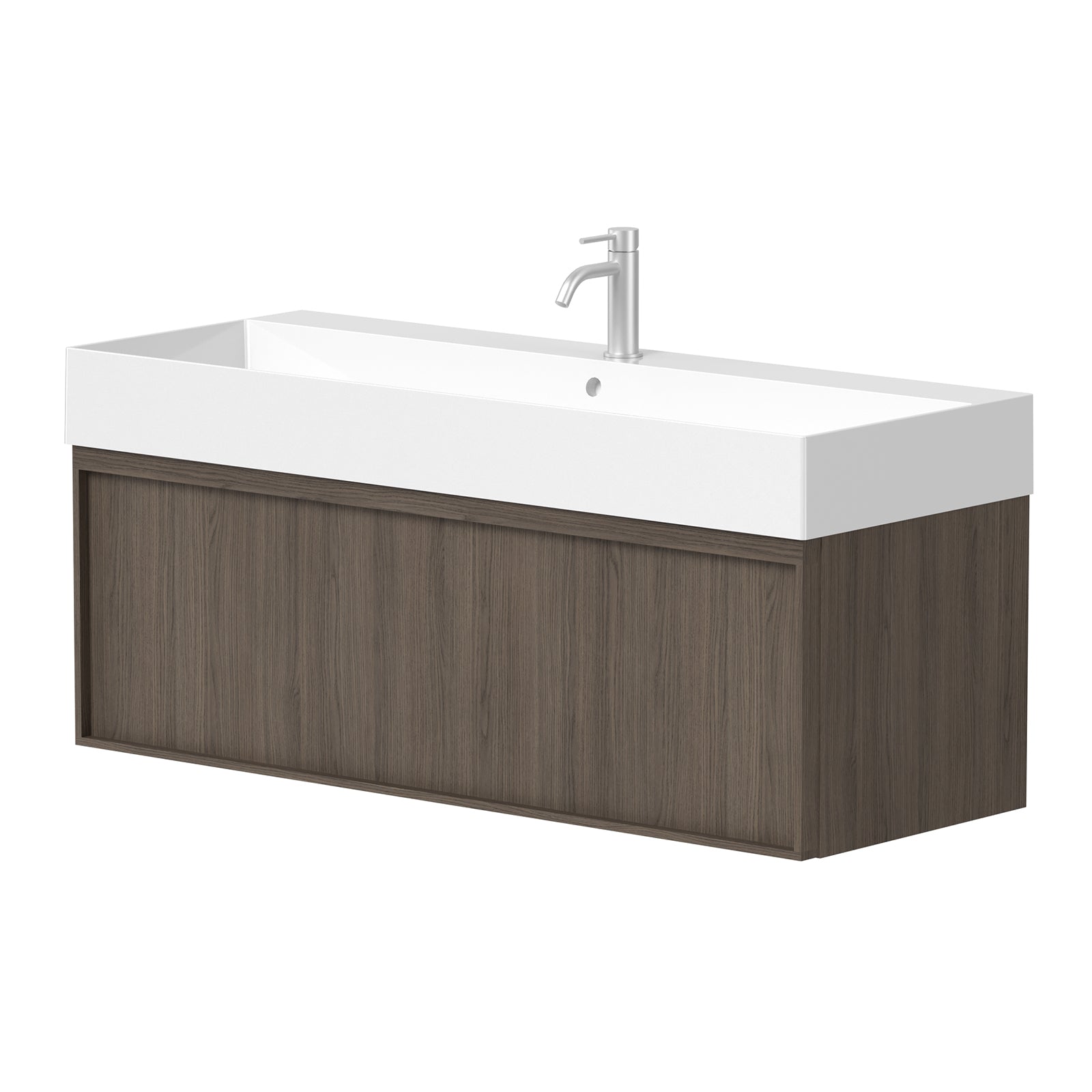 SanoBlu Fina wastafelmeubel 120 cm echt eikenhout en eikenfineer smoky met keramische wastafel