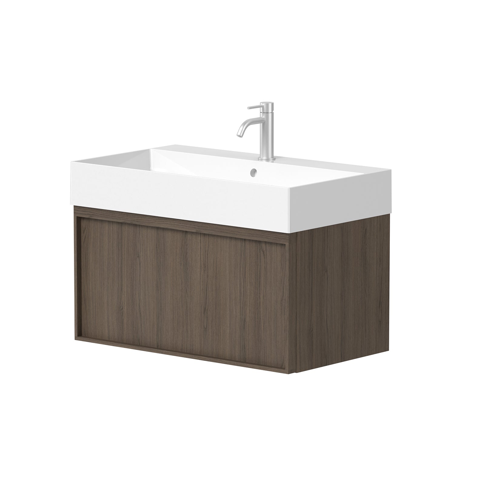 SanoBlu Fina wastafelmeubel 80 cm echt eikenhout en eikenfineer smoky met keramische wastafel