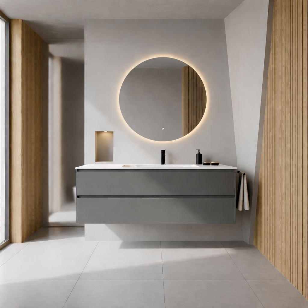 SanoBlu Pure wastafelmeubel 120 cm steengrijs met corian wastafel