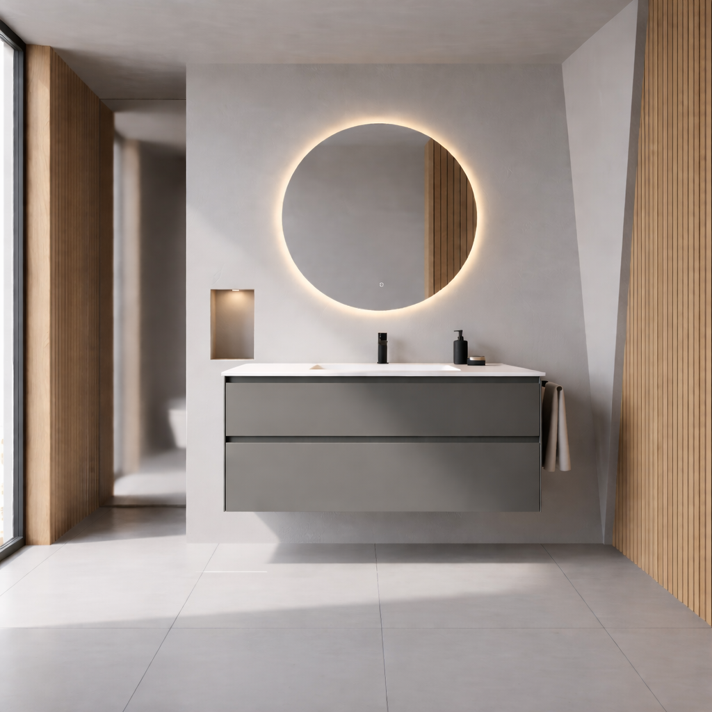 SanoBlu Pure wastafelmeubel 120 cm steengrijs met solid surface wastafel 1