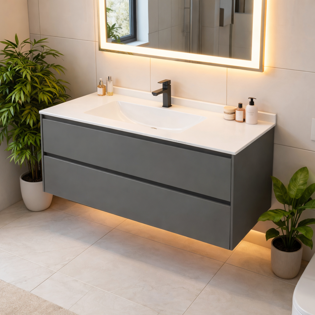 SanoBlu Pure wastafelmeubel 120 cm steengrijs met solid surface wastafel 2