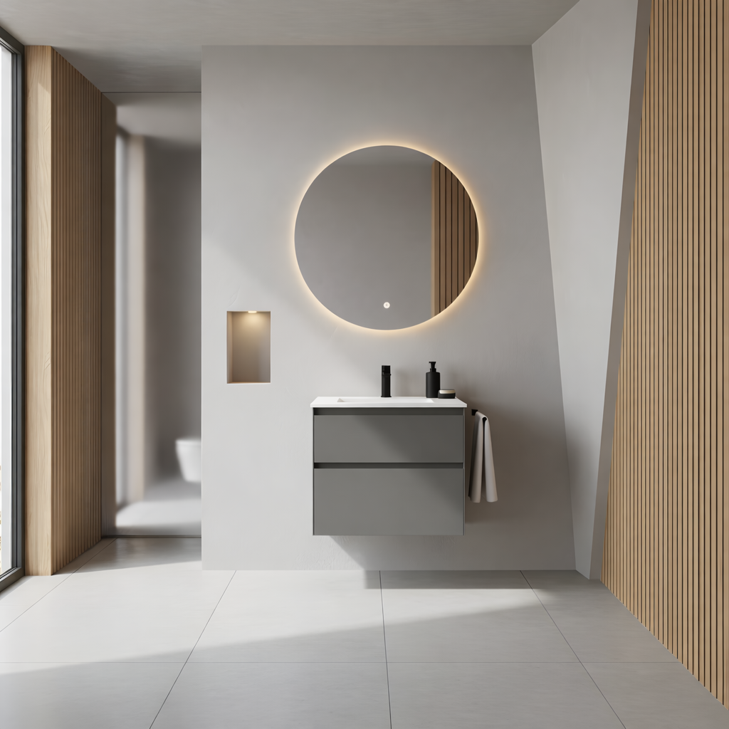 SanoBlu Pure wastafelmeubel 60 cm steengrijs met keramische wastafel