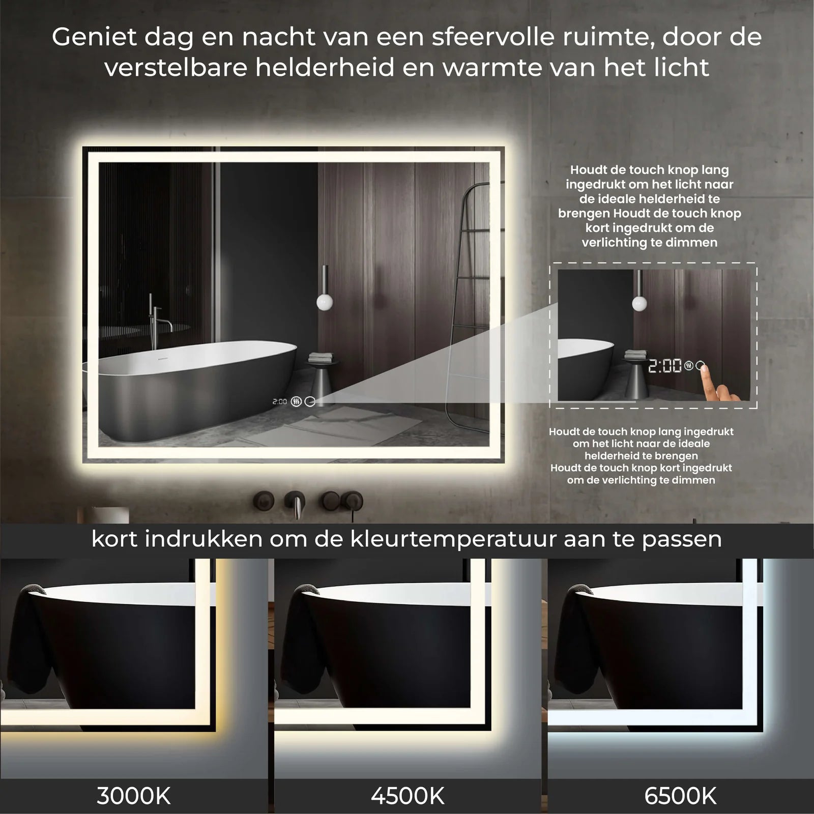 Sanoblu Tron Badkamerspiegel | Rechthoek | Met LED verlichting 80 cm