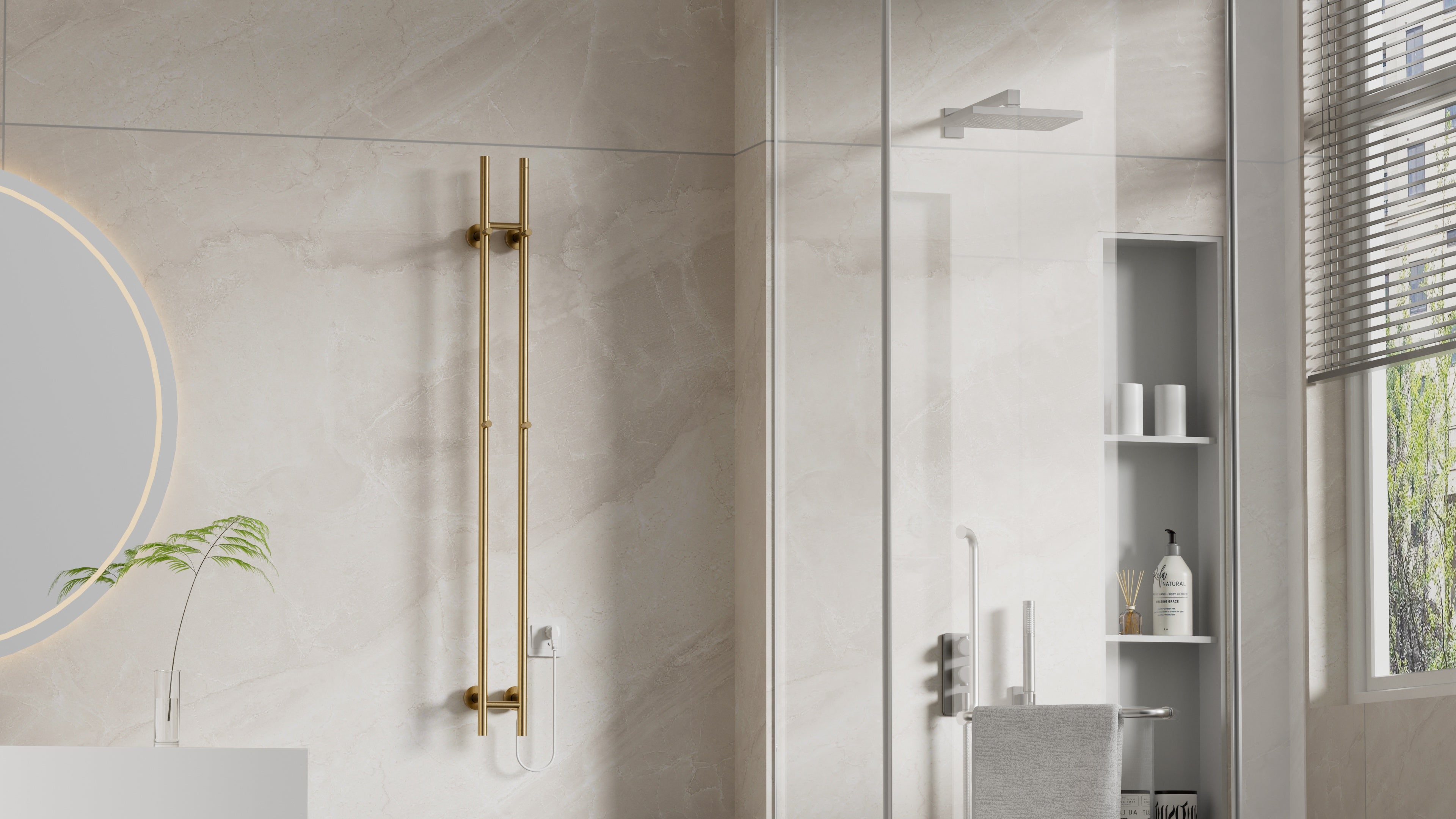 SanoTerra Aero elektrische dubbele staafhanddoekradiator 150cm geborsteld goud 120W