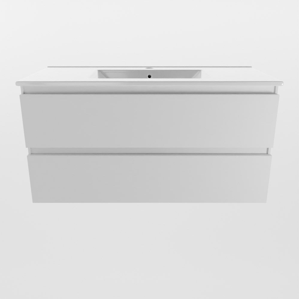 SanoBlu Sella badkamer meubel 100 cm mat wit met keramische wastafel 5