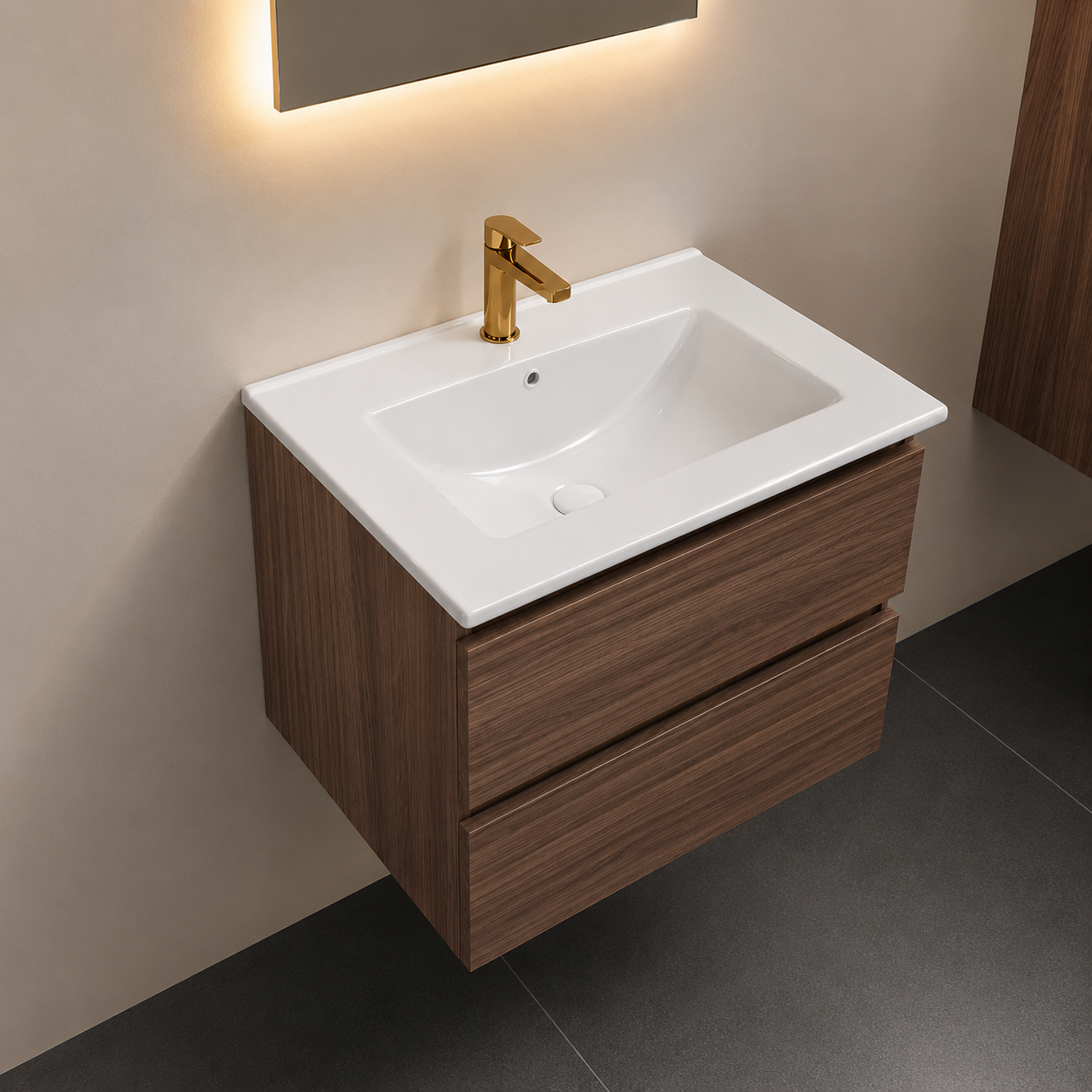 SanoBlu Sella badkamer meubel 60 cm Mocha met keramische wastafel
