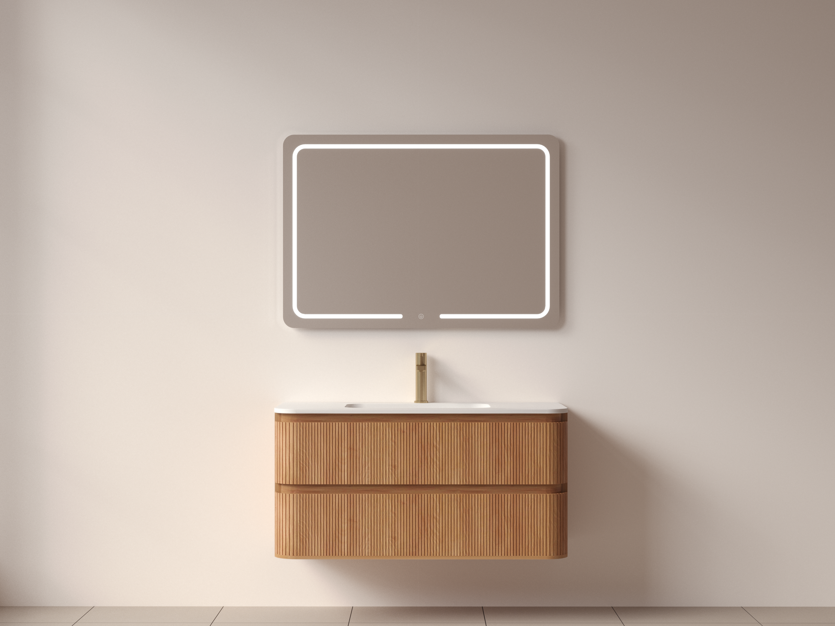 SanoBlu Bali afgerond wastafelmeubel 100 cm acacia met solid surface wastafel 4