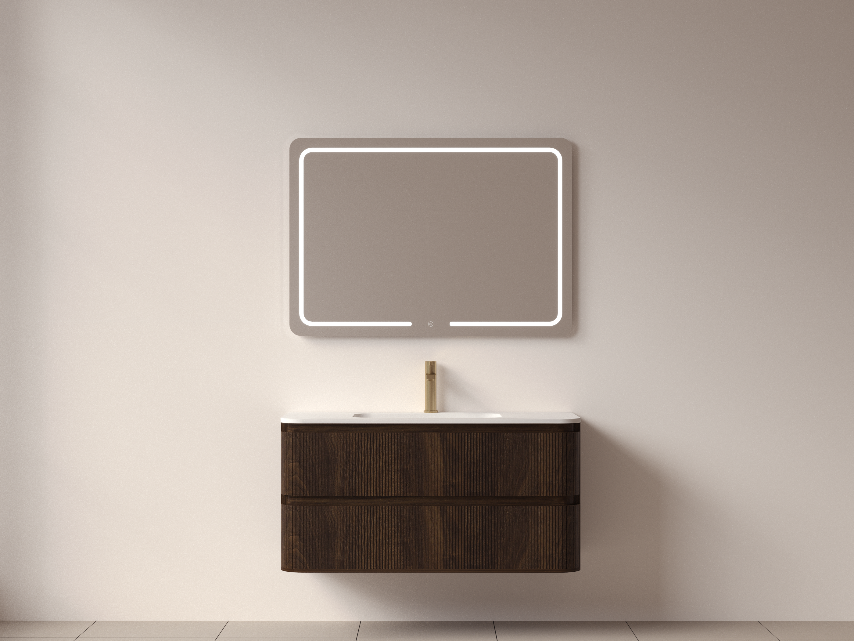 SanoBlu Bali afgerond wastafelmeubel 100 cm donker walnoot met solid surface wastafel 4