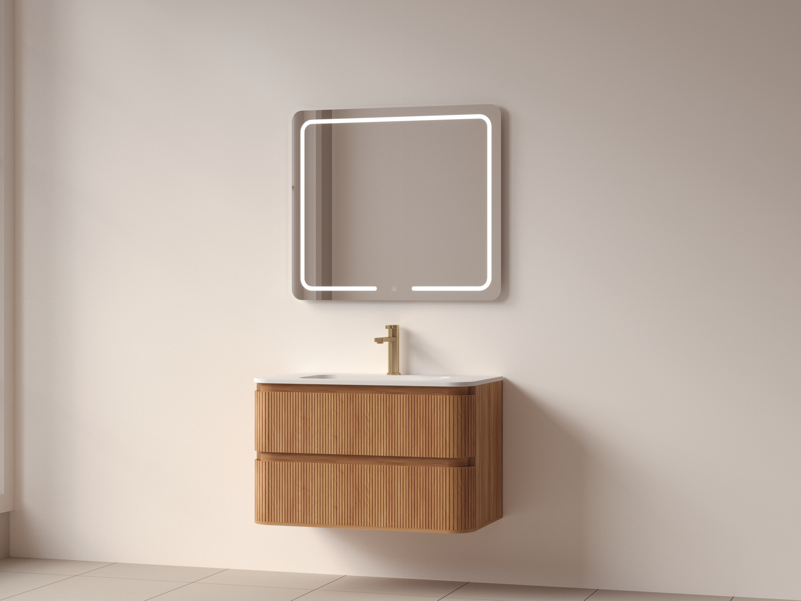 SanoBlu Bali afgerond wastafelmeubel 80 cm acacia met solid surface wastafel