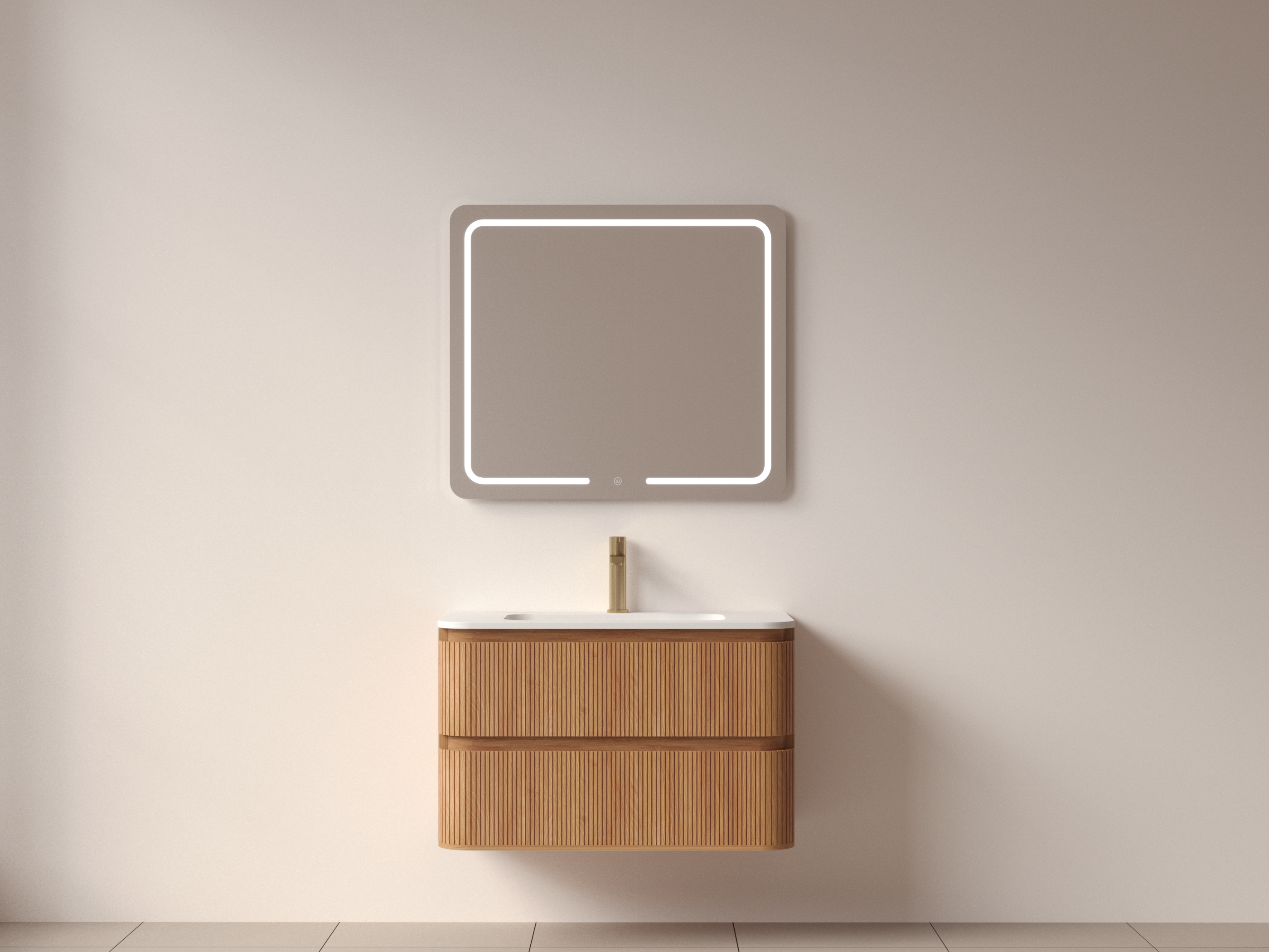 SanoBlu Bali afgerond wastafelmeubel 80 cm acacia met solid surface wastafel 4