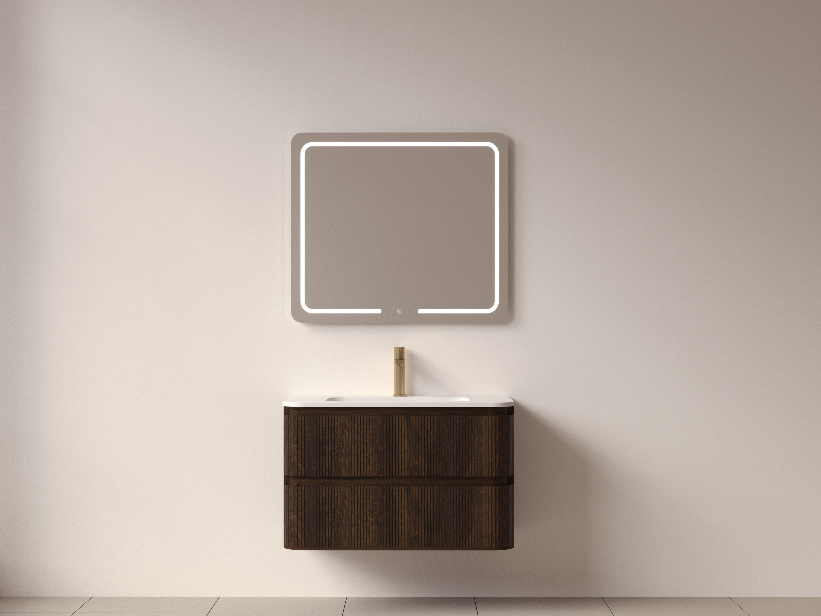 SanoBlu Bali afgerond wastafelmeubel 80 cm donker walnoot met solid surface wastafel 4