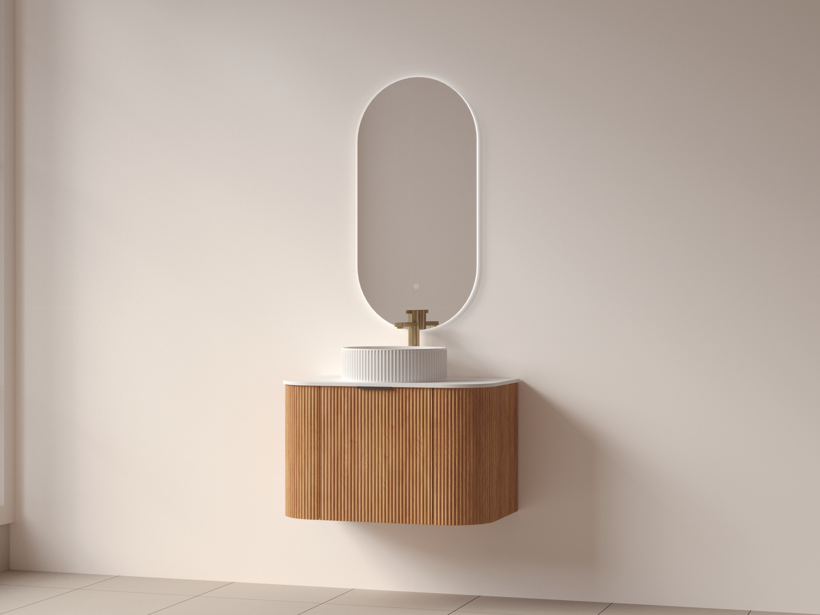 SanoBlu Bora afgerond wastafelmeubel 75 cm acacia met wastafelblad en ronde waskom 4