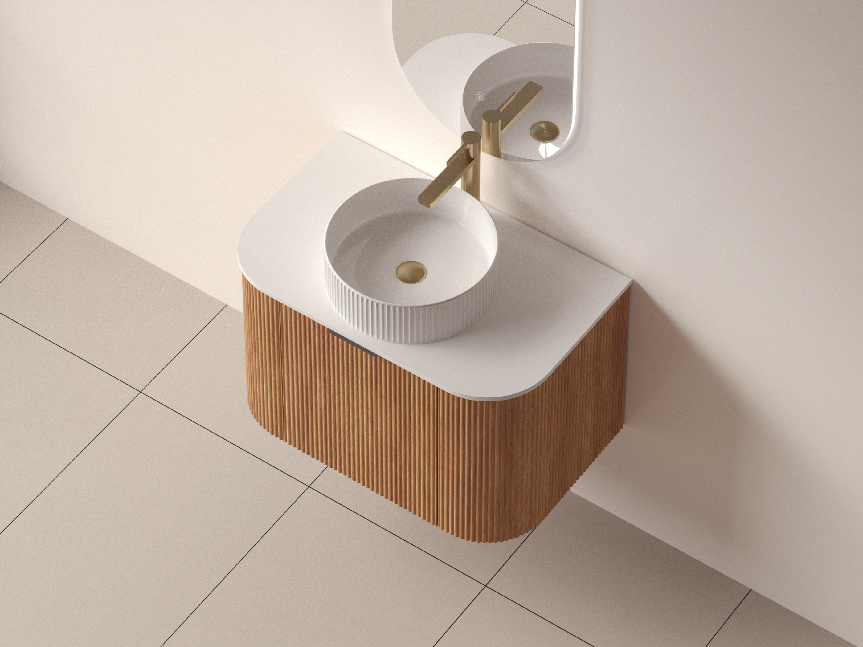 SanoBlu Bora afgerond wastafelmeubel 75 cm acacia met wastafelblad en ronde waskom