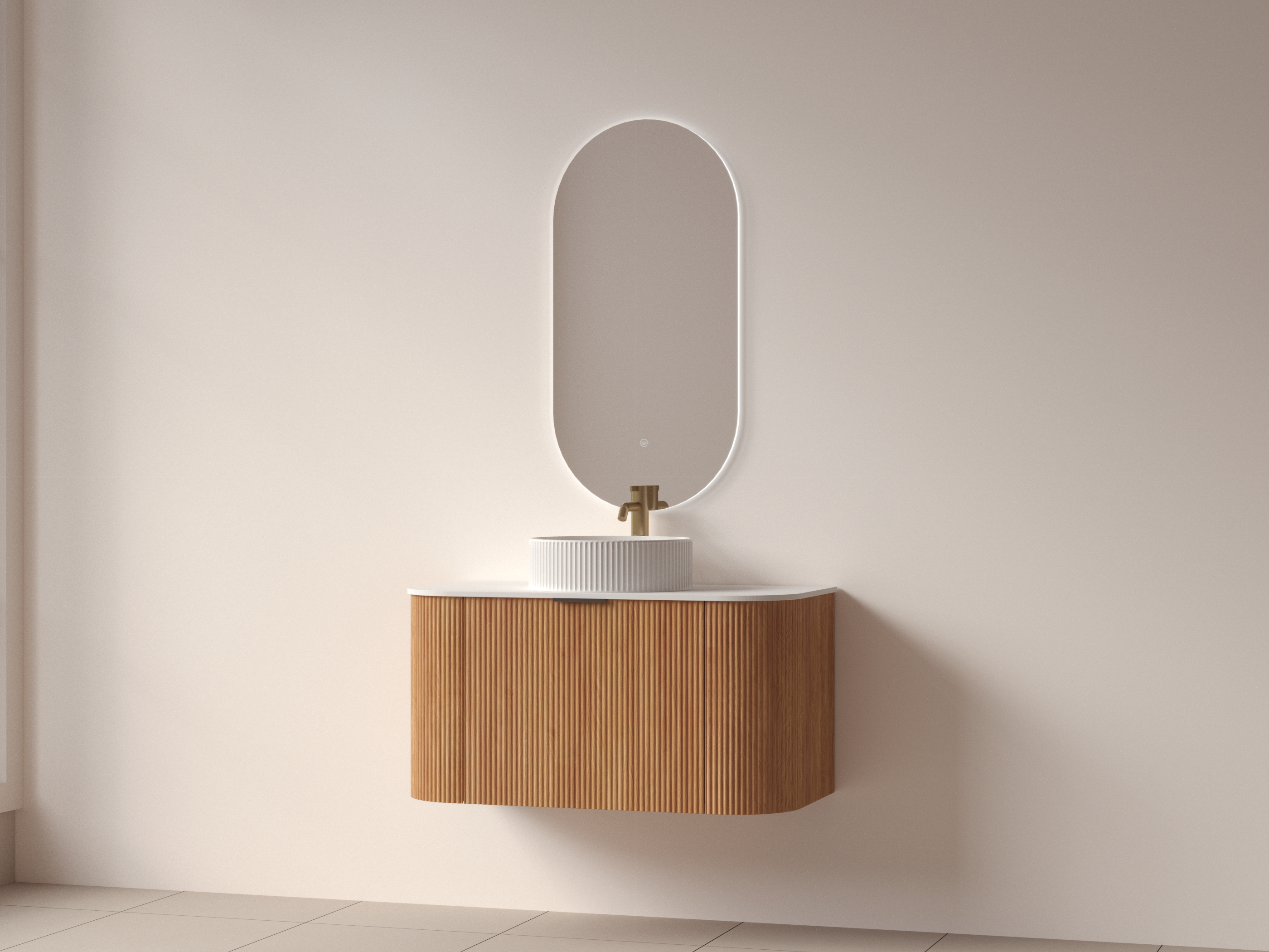 SanoBlu Bora afgerond wastafelmeubel 90 cm acacia met wastafelblad en ronde waskom 4