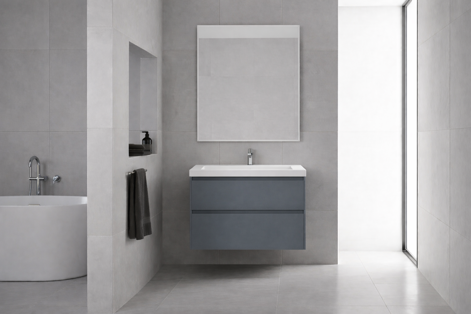 SanoBlu Pure wastafelmeubel 80 cm steenblauw met corian wastafel