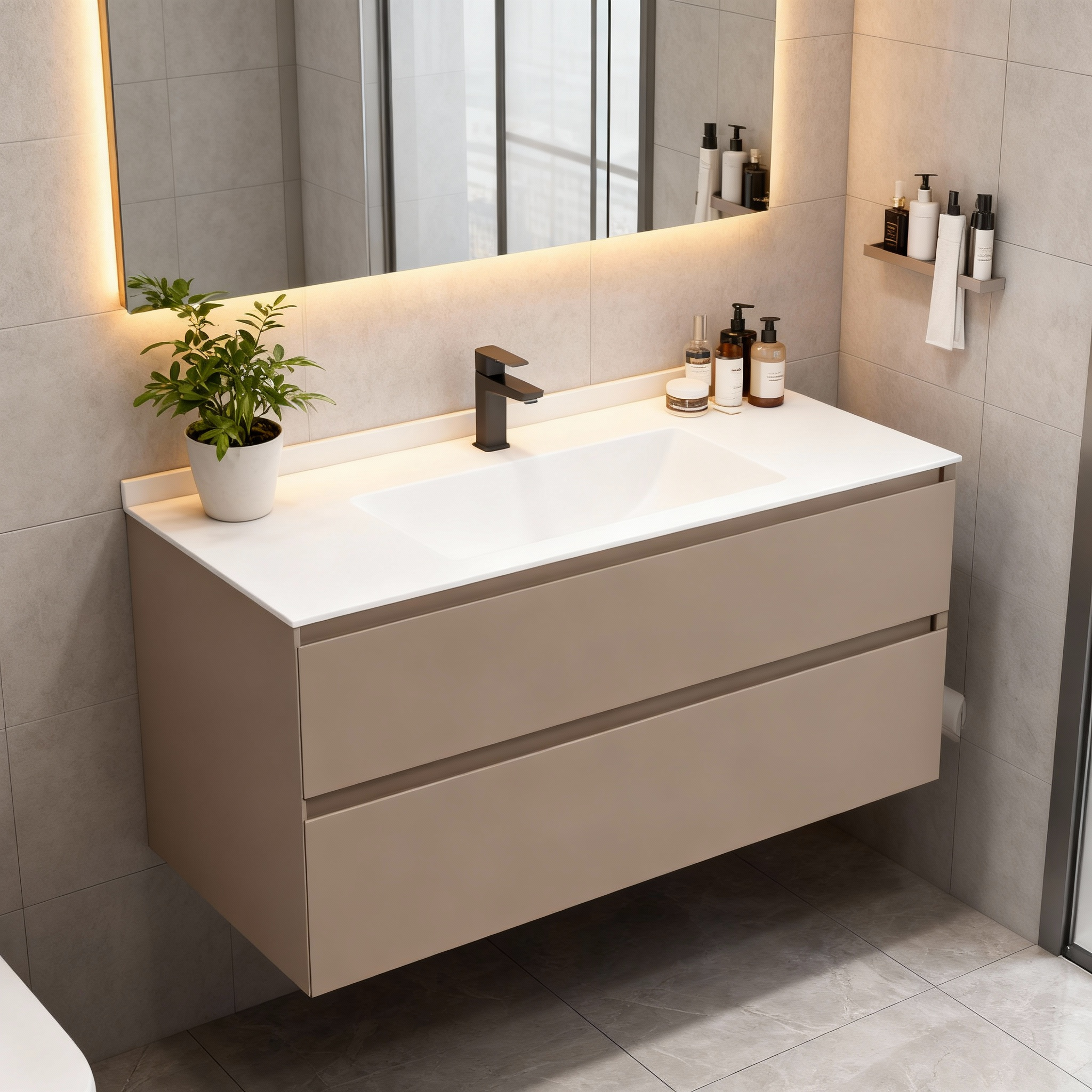 SanoBlu Pure wastafelmeubel 100 cm cacao bruin met keramische wastafel 4