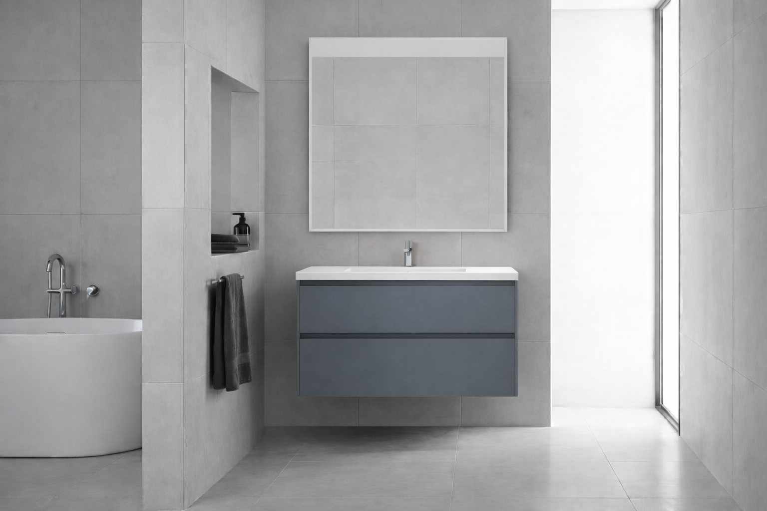 SanoBlu Pure wastafelmeubel 80 cm steenblauw met keramische wastafel