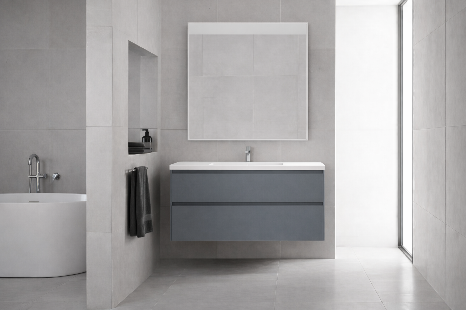 SanoBlu Pure wastafelmeubel 100 cm steenblauw met solid surface wastafel 1