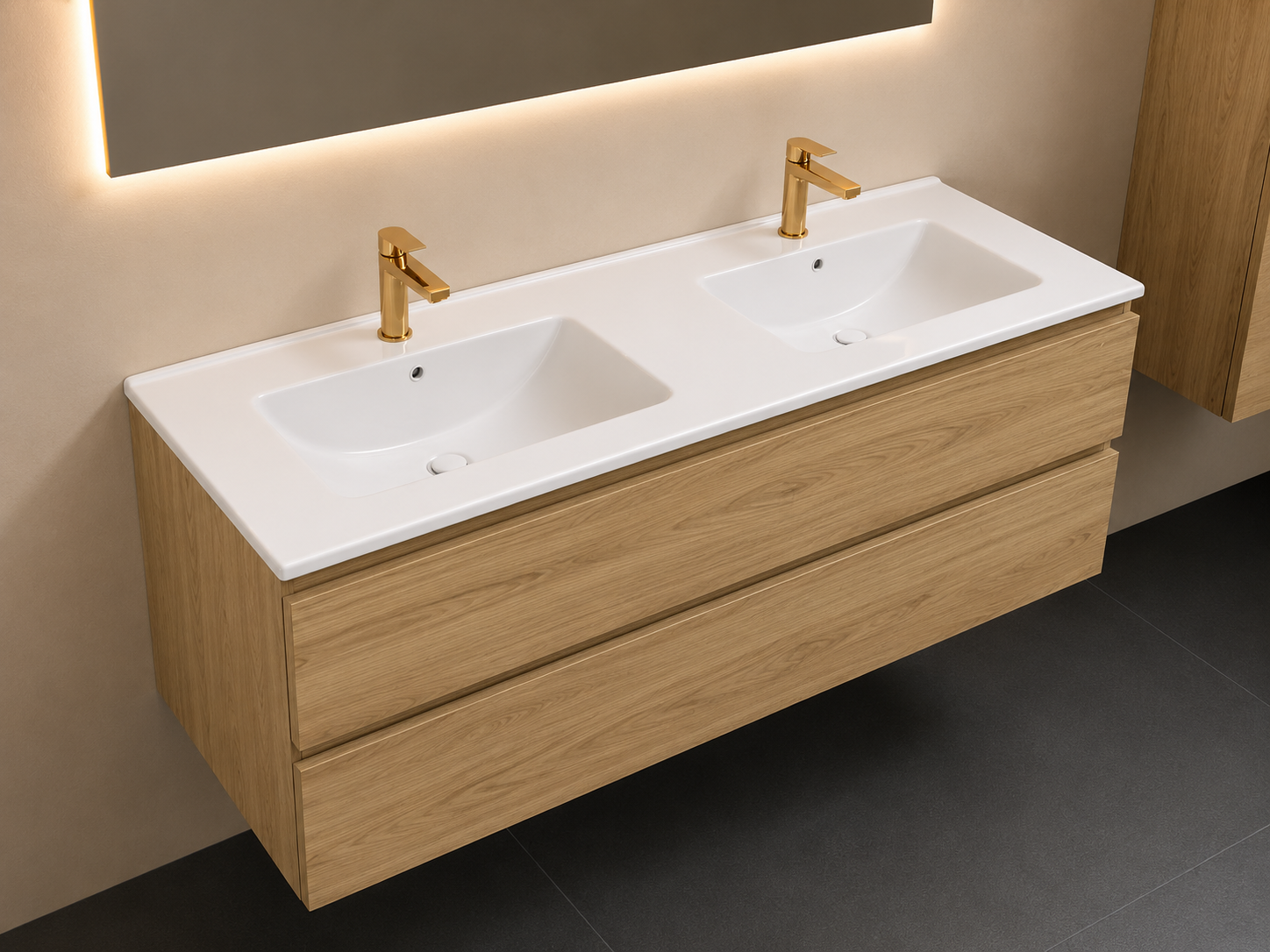 SanoBlu Sella badkamer meubel 120 cm Chai met dubbele keramische wastafel